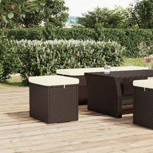 Brauner Poly Rattan Hocker mit Kissen 40x30x40 cm