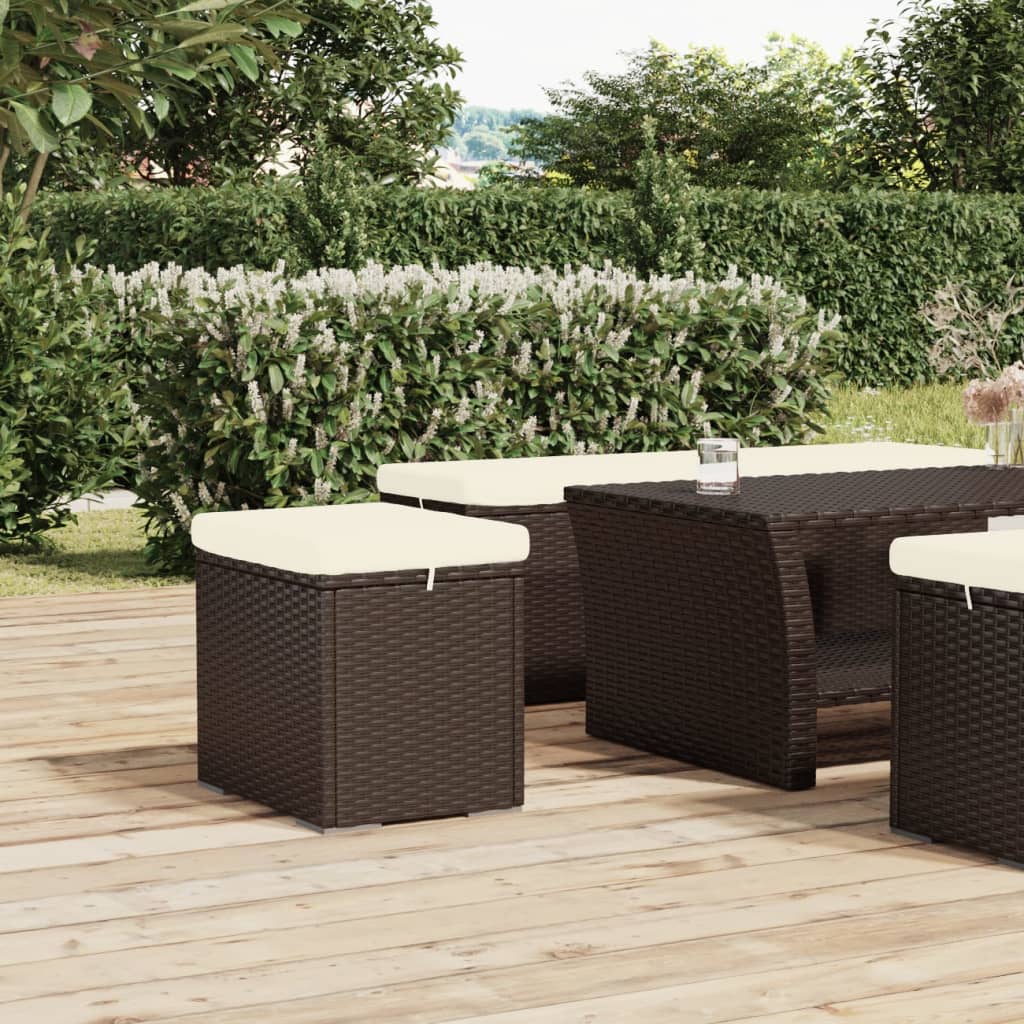 Brauner Poly Rattan Hocker mit Kissen 40x30x40 cm