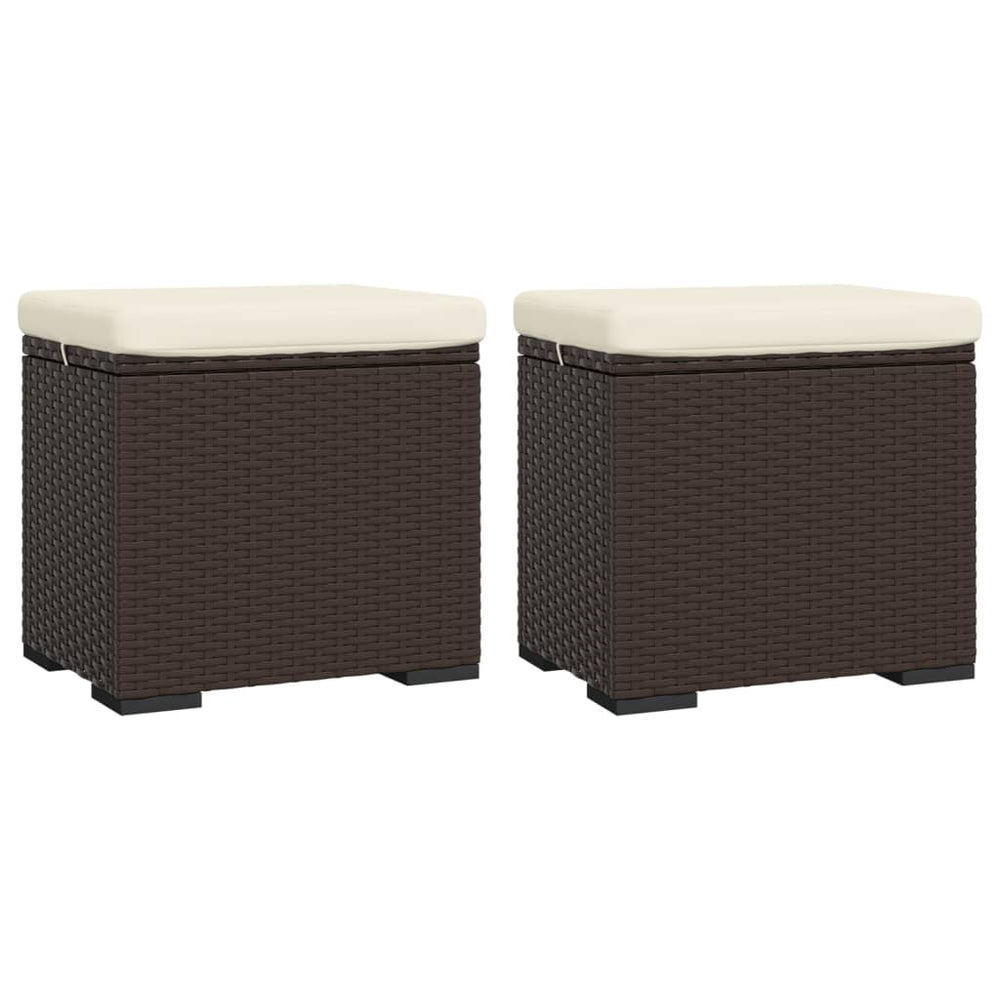 2er Set Hocker mit Kissen, Braun Poly Rattan