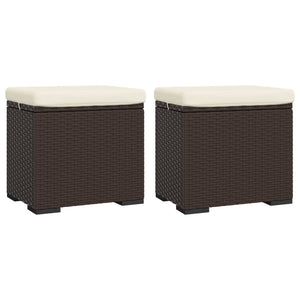 2er Set Hocker mit Kissen, Braun Poly Rattan