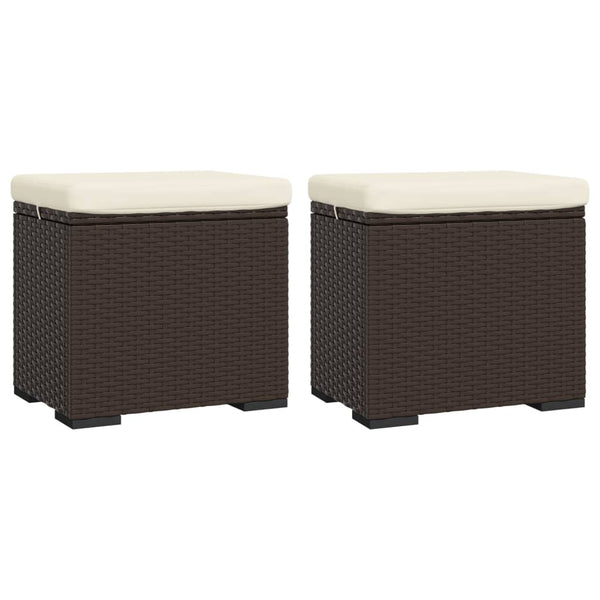 2er Set Hocker mit Kissen, Braun Poly Rattan