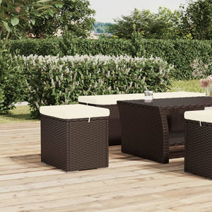 2er Set Hocker mit Kissen, Braun Poly Rattan