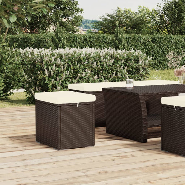 2er Set Hocker mit Kissen, Braun Poly Rattan
