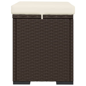 2er Set Hocker mit Kissen, Braun Poly Rattan