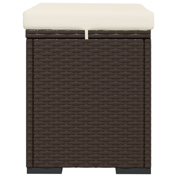 2er Set Hocker mit Kissen, Braun Poly Rattan