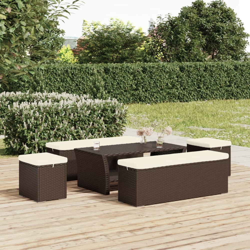 2er Set Hocker mit Kissen, Braun Poly Rattan