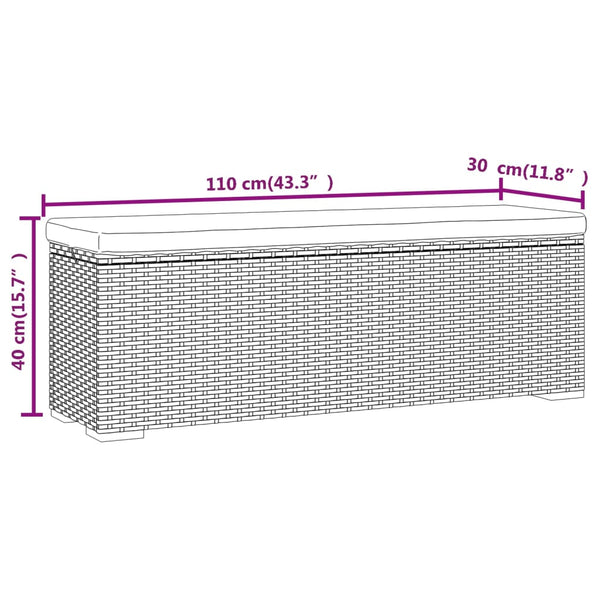 Hockerbank Schwarz mit Sitzkissen, 110 cm