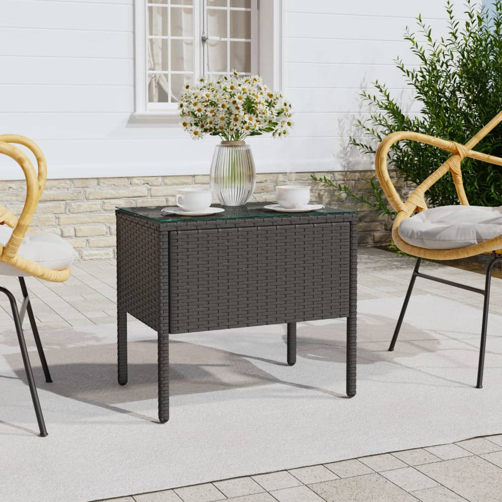 Schwarzer Beistelltisch Poly Rattan 53x37x48cm