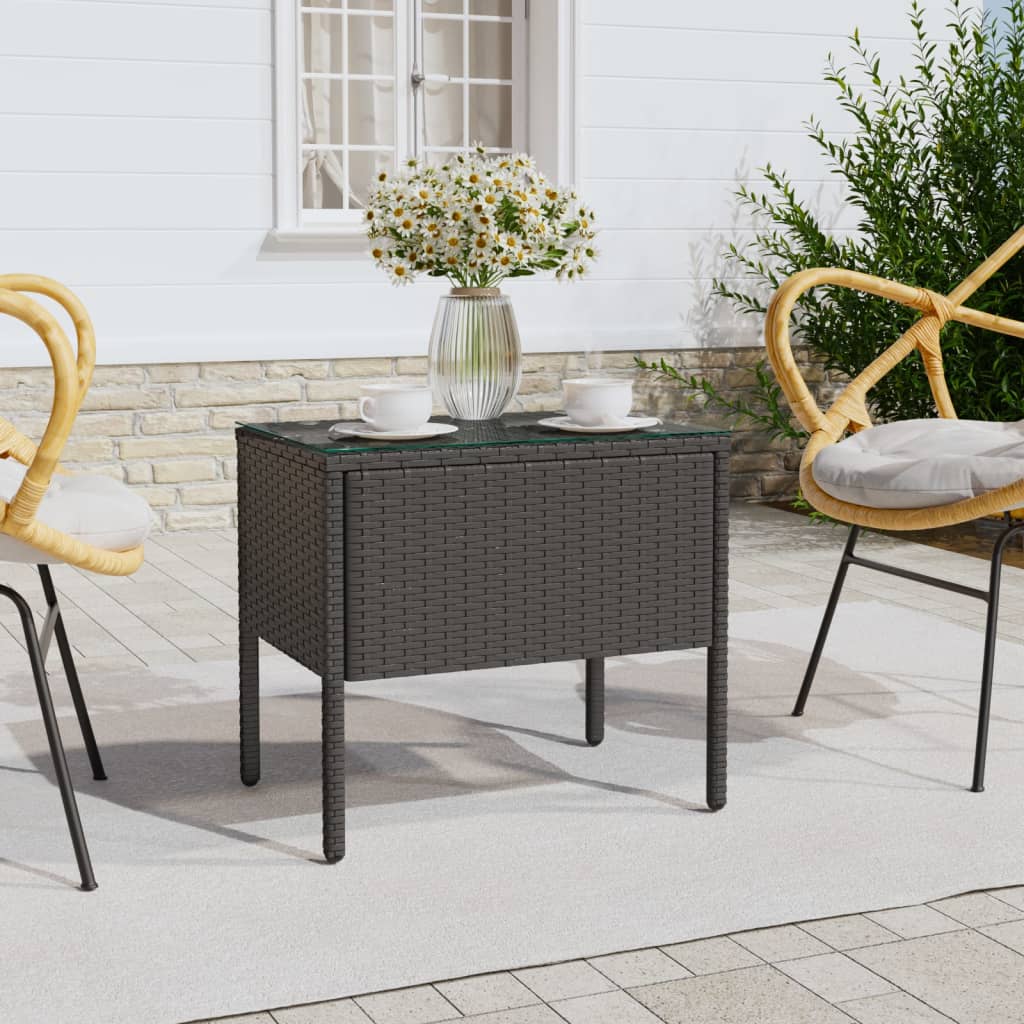 Schwarzer Beistelltisch Poly Rattan 53x37x48cm
