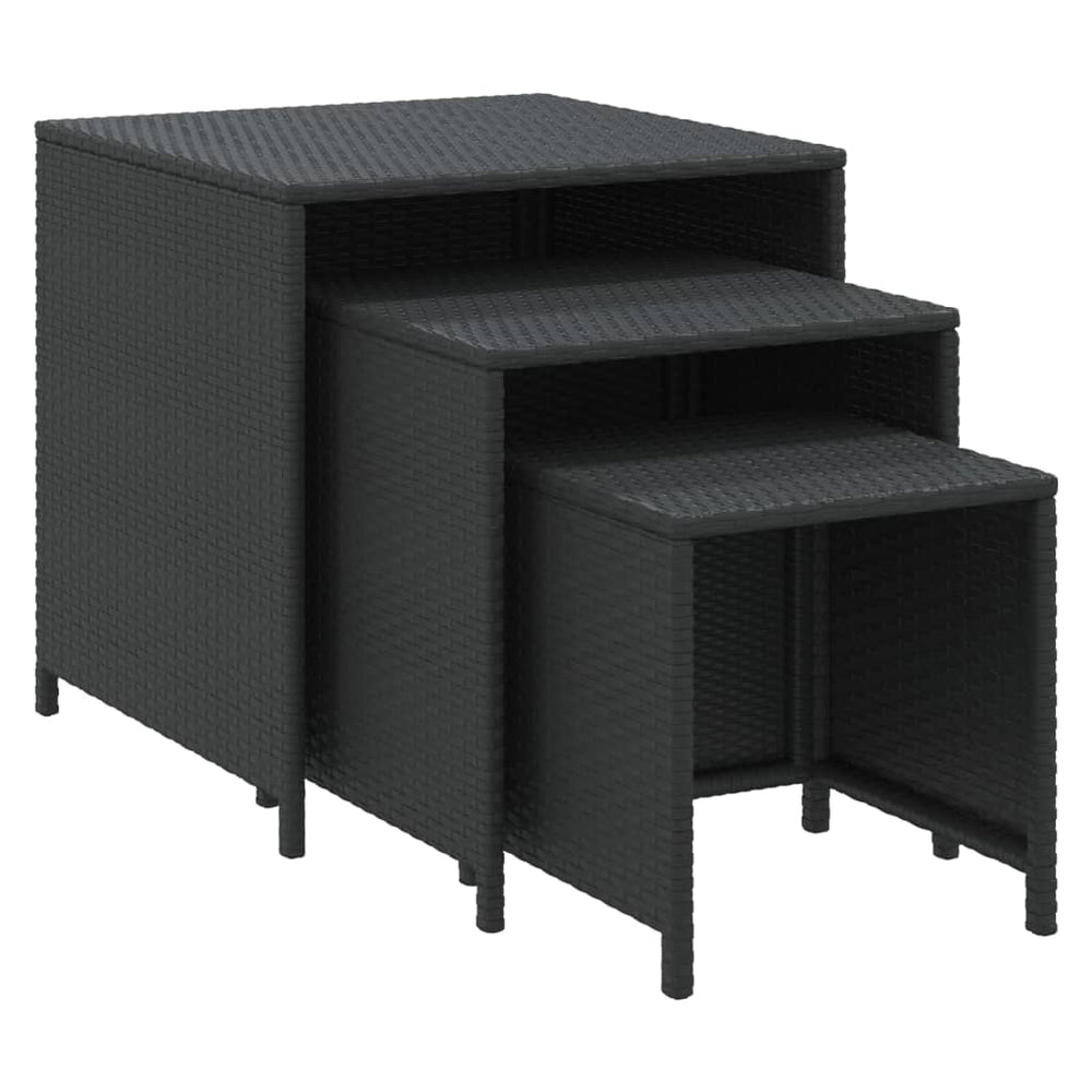 Schwarze Satztische 3er Set Poly Rattan
