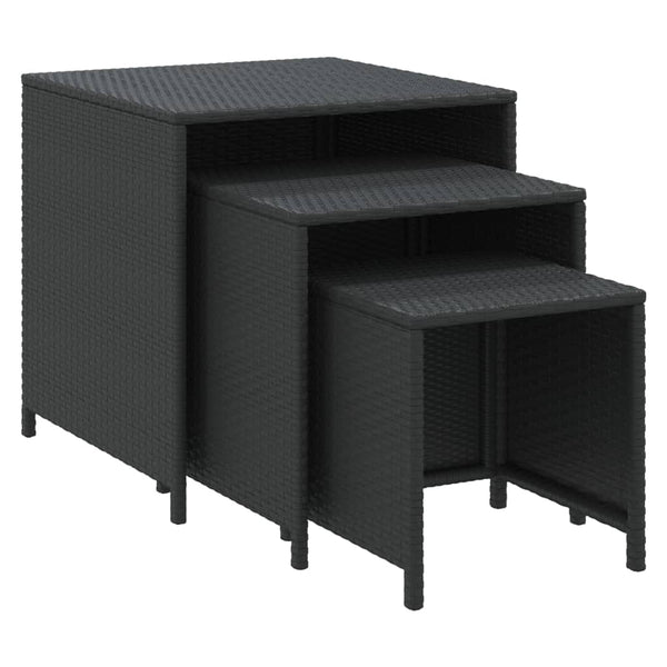 Schwarze Satztische 3er Set Poly Rattan