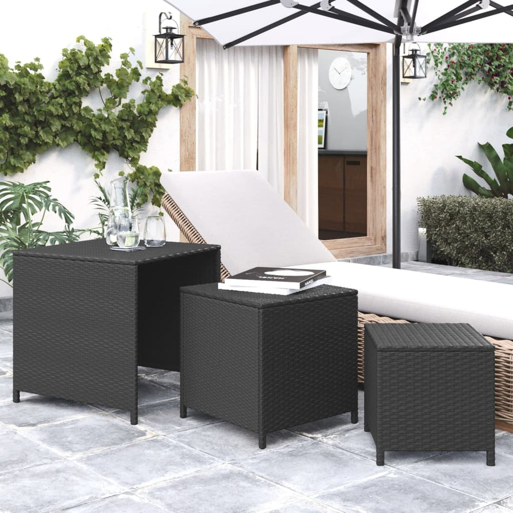 Schwarze Satztische 3er Set Poly Rattan