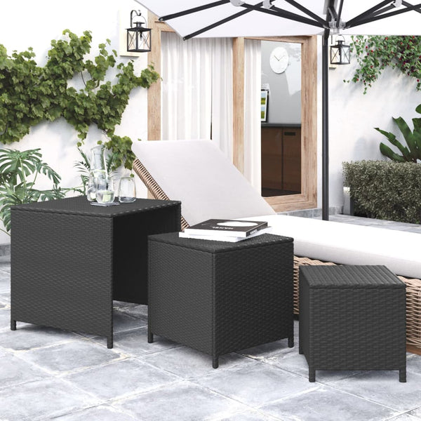 Schwarze Satztische 3er Set Poly Rattan