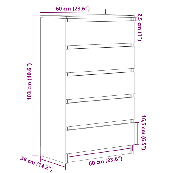 Weißer Schubladenschrank 60x36x103cm