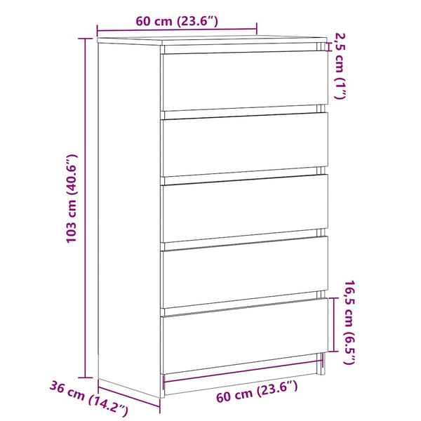 Schubladenschrank Grau Sonoma 60x36x103 cm