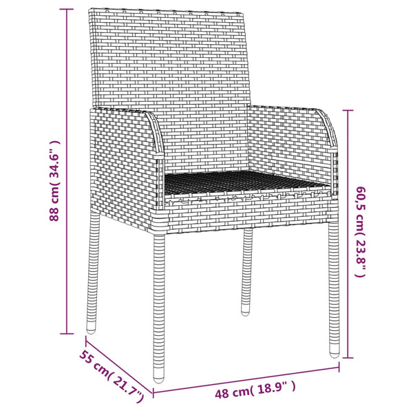 vidaXL Chaises de jardin avec coussins 2 pcs Résine tressée Noir