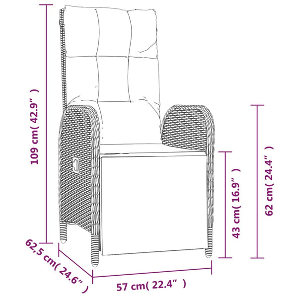 Garten Relaxsessel mit Kissen, 2er Set Grau