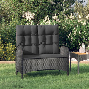 Gartenbank mit Liegefunktion & Kissen Schwarz