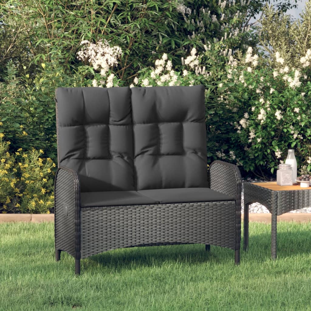 Gartenbank mit Liegefunktion & Kissen Schwarz