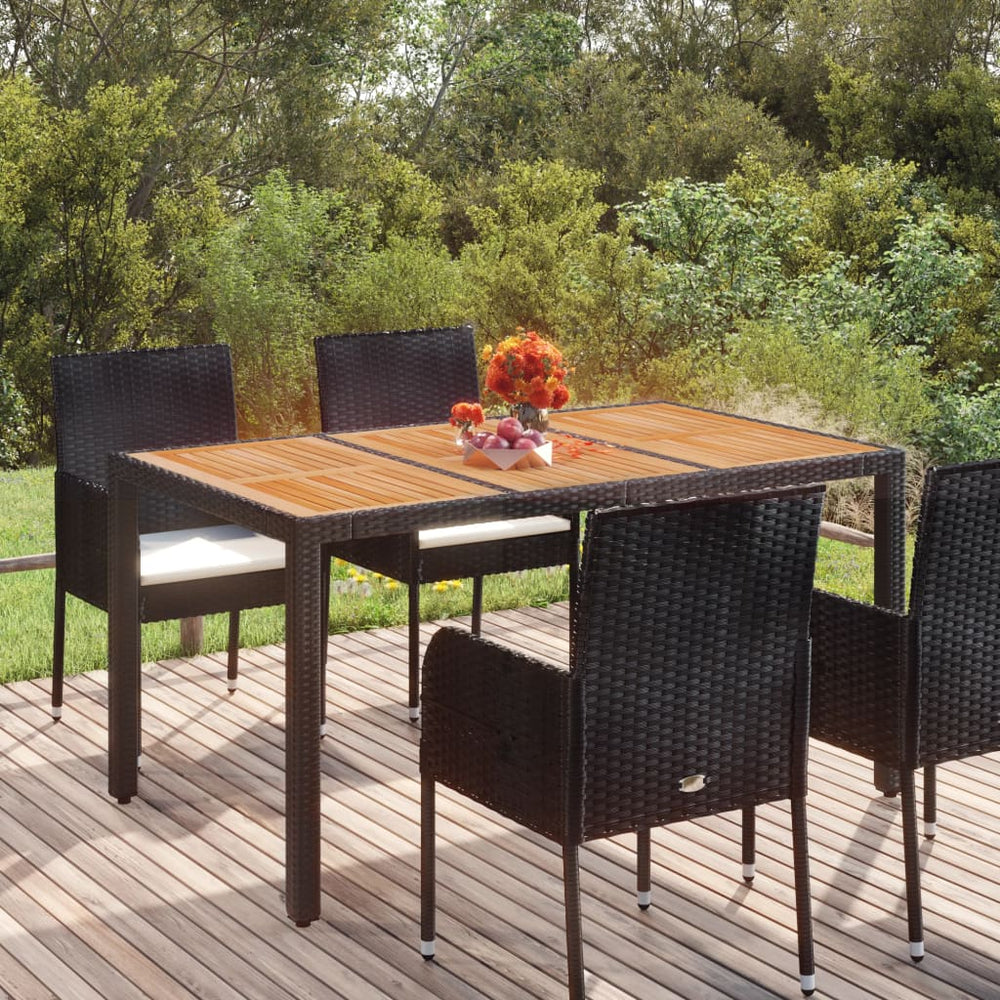Schwarzer Gartentisch 150x90 cm mit Holzplatte