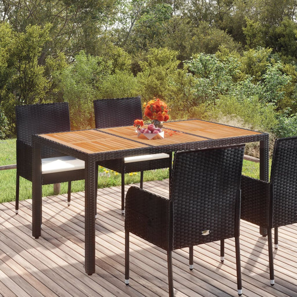 Schwarzer Gartentisch 150x90 cm mit Holzplatte