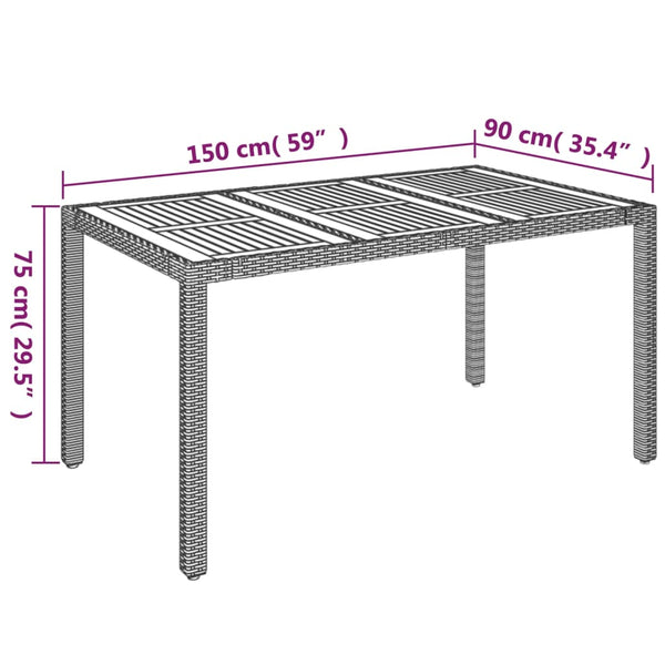 Gartentisch Grau mit Holzplatte 150x90 cm