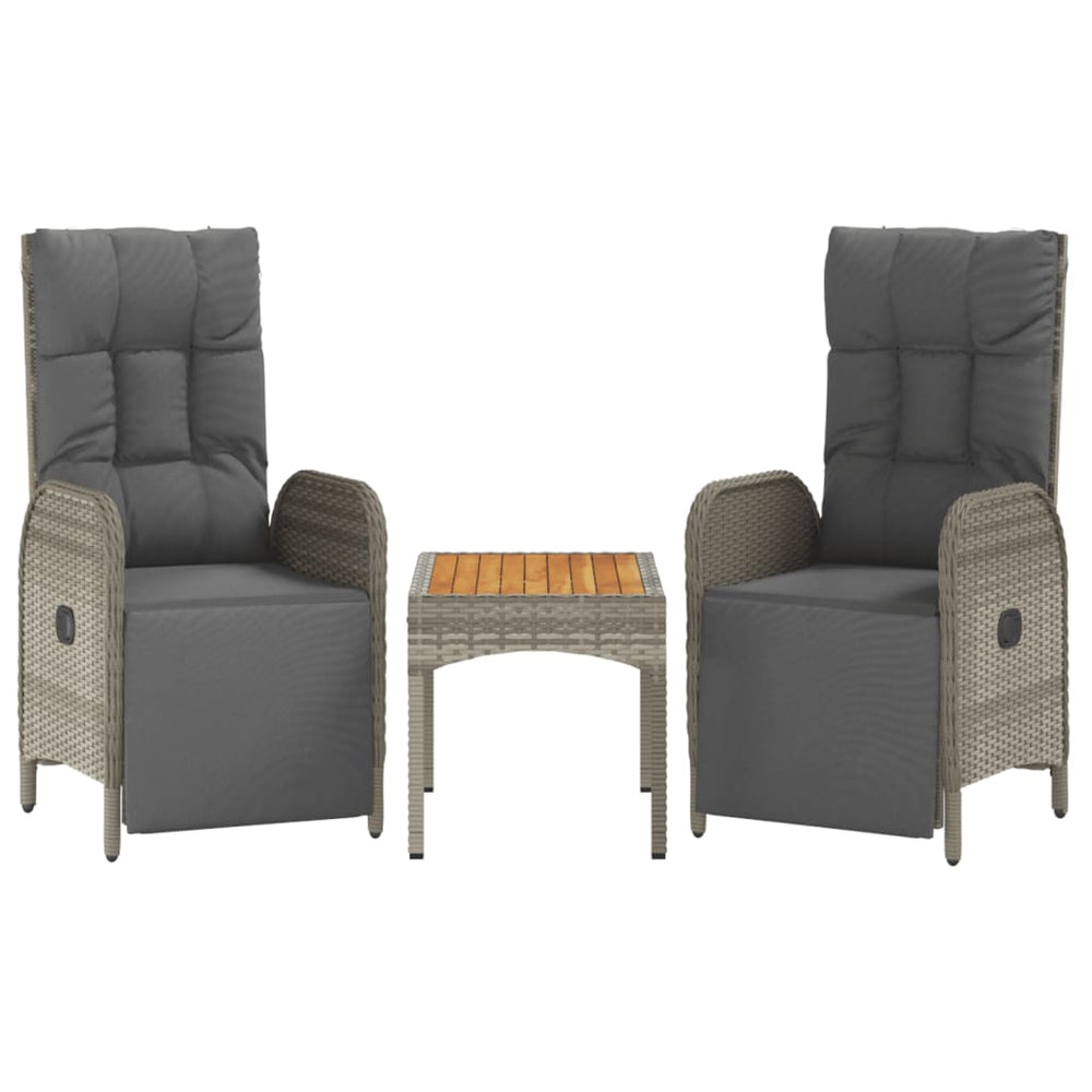 Garten Relaxstühle 2er Set mit Tisch Grau Rattan