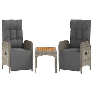 Garten Relaxstühle 2er Set mit Tisch Grau Rattan