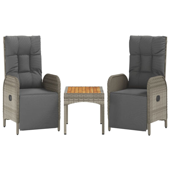 Garten Relaxstühle 2er Set mit Tisch Grau Rattan