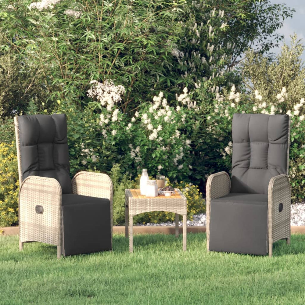 Garten Relaxstühle 2er Set mit Tisch Grau Rattan