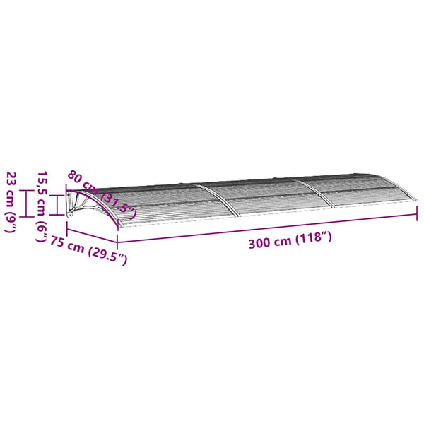 Türvordach Schwarz 300x75 cm Polycarbonat