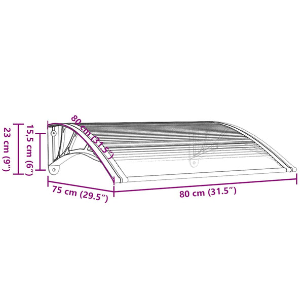 Türvordach Schwarz 80x75 cm Polycarbonat