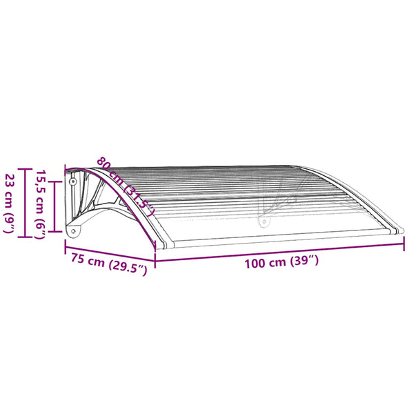 Türvordach Grau und Transparent 100x75 cm Polycarbonat