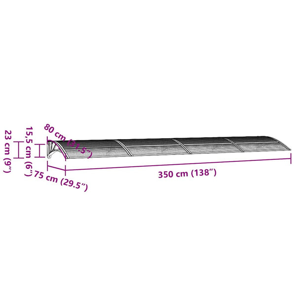 Türvordach Schwarz 350x75 cm Polycarbonat