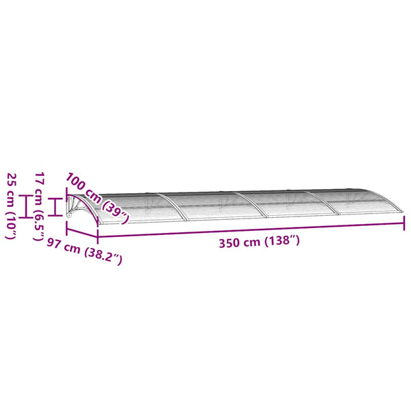 Türvordach Schwarz 350 x 100 cm Polycarbonat