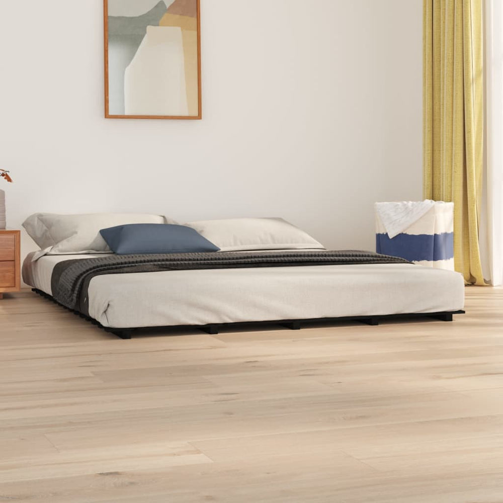 vidaXL Lit en bois massif noir 200x200 cm pin