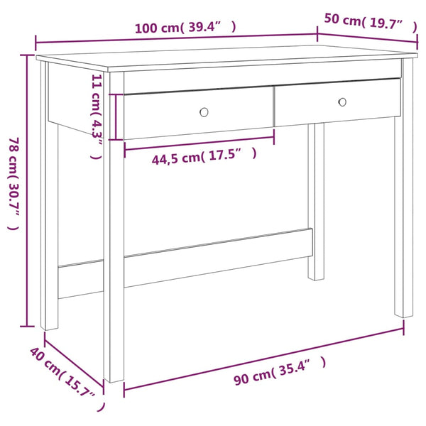 Massivholz Schreibtisch mit Schubladen, 100 cm