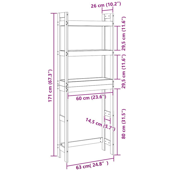 Toilettenregal Kiefer Massivholz 171cm