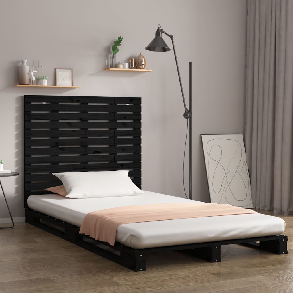 Schwarzes Wand-Kopfteil 146cm Kiefer Massivholz