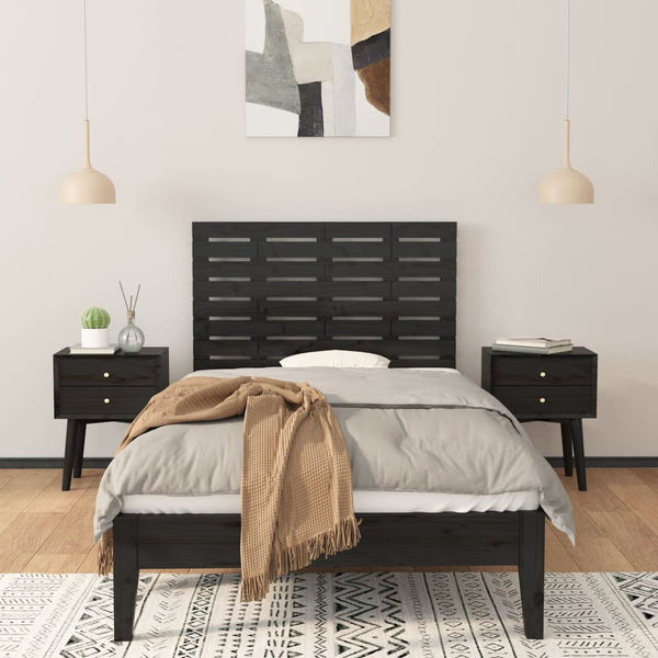 Schwarzes Wand-Kopfteil 106cm Massivholz