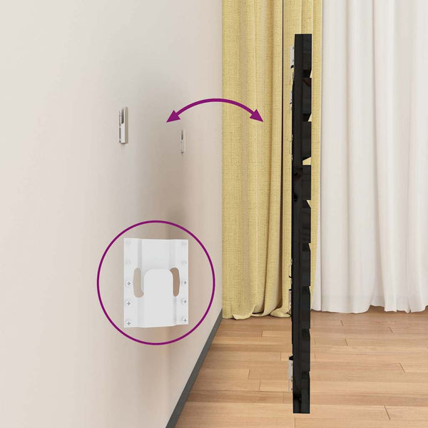 Schwarzes Wand-Kopfteil 106cm Massivholz