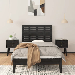 Schwarzes Wand-Kopfteil 96cm Massivholz