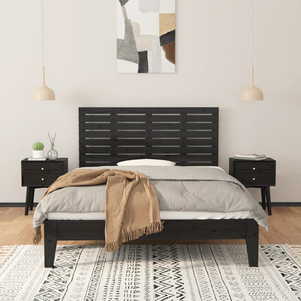 Schwarzes Wand-Kopfteil 146cm Kiefer Massivholz