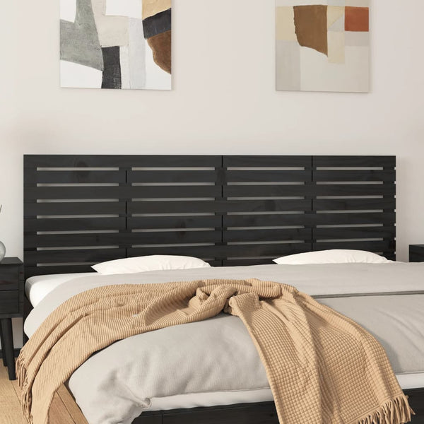 Schwarzes Wand-Kopfteil 186 cm Kiefer Massivholz
