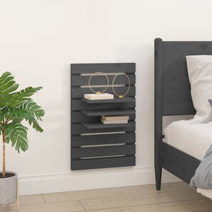 Wand-Nachttische Grau Kiefer Massivholz, 2er-Set