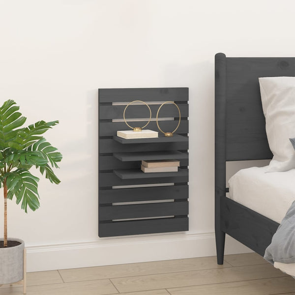 Wand-Nachttische Grau Kiefer Massivholz, 2er-Set