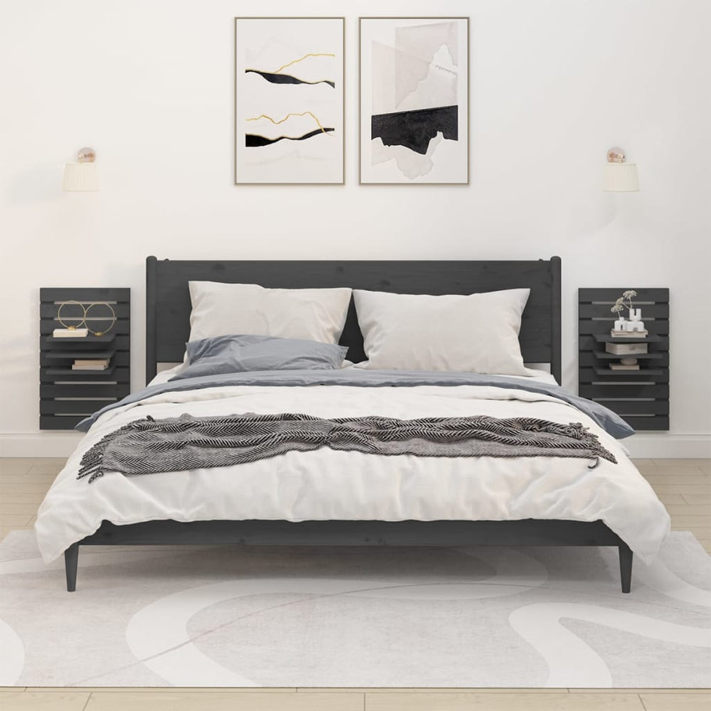 Wand-Nachttische Grau Kiefer Massivholz, 2er-Set