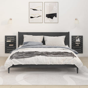 Wand-Nachttische Grau Kiefer Massivholz, 2er-Set