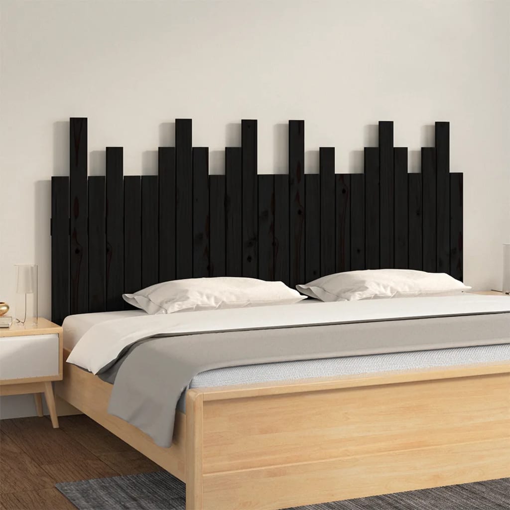 Wand Kopfteil Schwarz 166cm Massivholz