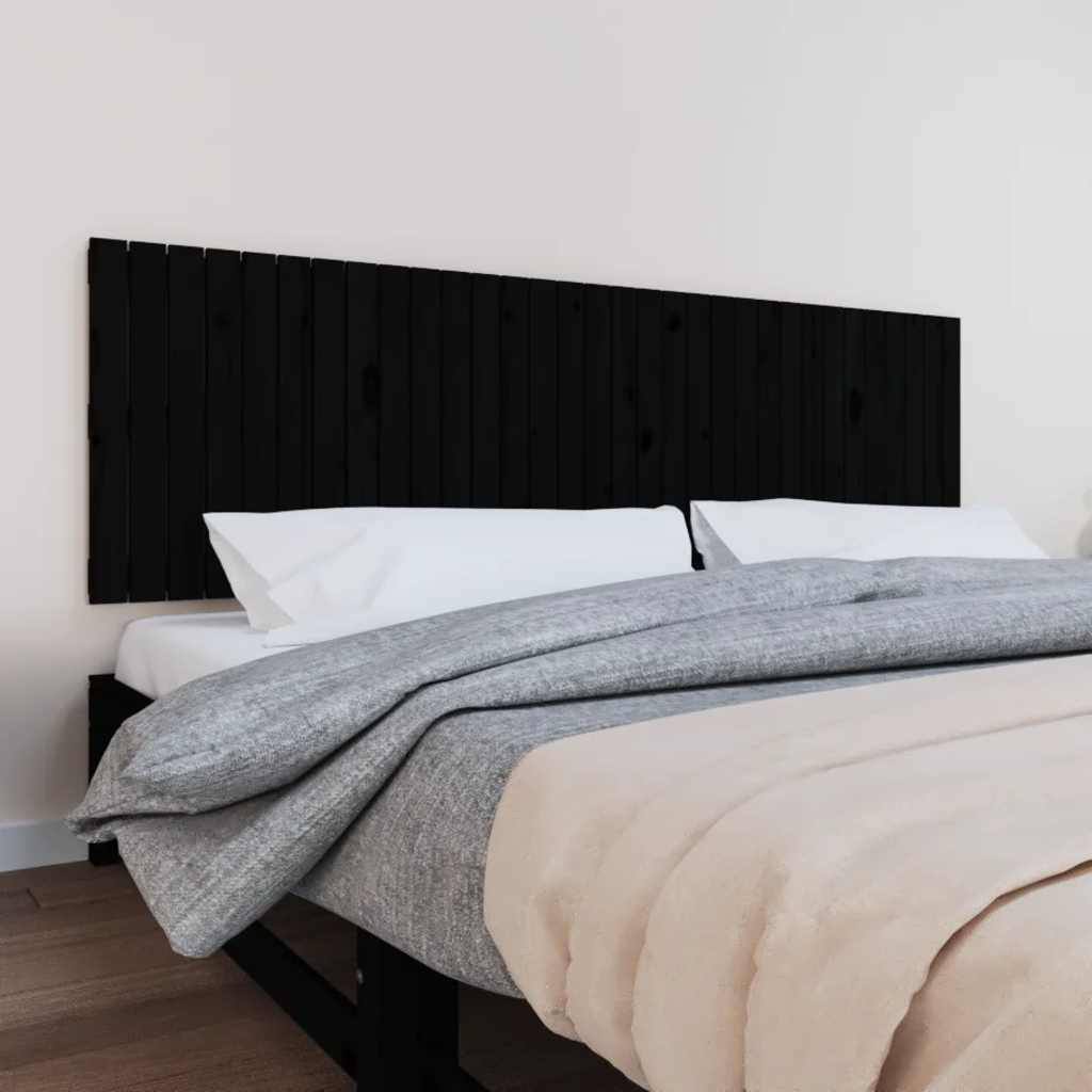 Schwarzes Wand-Kopfteil 204cm Massivholz